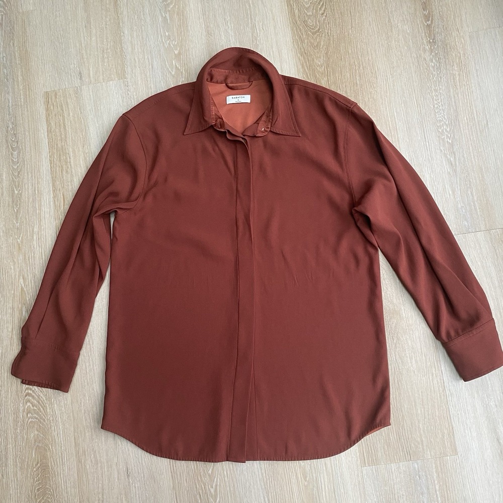 Aritzia Babaton Button Up Shirt Blouse Oversize Flowy Cognac Copper Size M